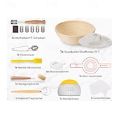 olcso Konyhai készlet-kovászos kezdőkészlet tartalmaz egy 23 cm-es kört &amp;25 cm-es ovális banneton kenyérkelesztő kosár kenyérsütővel, tésztakaparóval, tésztakeverővel, szilikonkefével és szűrővel