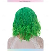  Zielone Peruki Syntetyczna Peruka Kręcona Bob Środkowy Przedziałek Krótka Miętowa Zielona Zielona Moda Zielono-Pomarańczowe Ombre