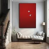 billiga Abstrakta målningar-handgjord surrealistisk karmosinröd himmelmålning handmålad väggkonstposter minimalistisk väggkonstmålning duk karmosinröd väggkonst röd stilmålning flygande vita fåglar väggkonst premiumposter