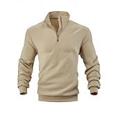 preiswerte Einfache Sweatshirts-Herren Zip Up Sweatshirt Waffel-Sweatshirt Pullover Schwarz Weiß Marineblau Khaki Dunkelgray Halber Reißverschluss Einfach Reißverschluss Tasche Arbeit Sport &amp; Outdoor Lässig ohne Druck Aktiv Vintage