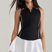 economico Camicia Donna-Per donna Tinta unita Top con scollo all'americana Top sportivo Zip a un quarto Traspirante Tennis Atletico Corsa Collo ripiegato Top Nero Bianco Rosso Abbigliamento da tennis