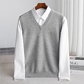 abordables Pull en laine pour hommes-Pull sans manches pour homme en pure laine cachemire de qualité supérieure, col en V, maille classique, doux, chaud et respirant.