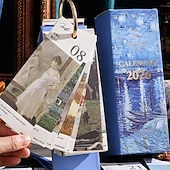 abordables Fournitures pour la maison-Agenda de bureau vintage 2026 - Calendrier de 365 jours avec reliure à anneaux dorés &amp;Citations inspirantes - une page de peinture à l'huile par jour - idéal pour la maison et le bureau &amp;organisation