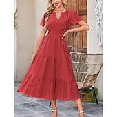 ieftine Rochie albă-Pentru femei Rochie Maxi Rochie A line Casual Zilnic Fit regulat Simplu Manșon scurt În V Albastru piscină Alb Galben Roșu-aprins Vară Primăvară