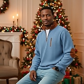 abordables Camiseta de punto acanalado-Hombre Camisa de Pana Camiseta superior Camisa de manga larga Manga Larga Zip Otoño Invierno Bloque de color Diario Texturizado Casual Cerrar De Gran Tamaño Corte Ancho Exterior Calle Casual Bleu