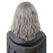 preiswerte Historische Perücken-Lange graue Herrenperücke und Bartset für Halloween-Cosplay (Weihnachtsmann, Zauberer)