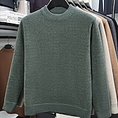 preiswerte Herrenpullover-Herren Pullover Strickpullover Gerippt Stricken Normale Oberteile Gestrickt Fleece Einfach Rundhalsausschnitt Mode Basic Urlaub Alltagskleidung Bekleidung Herbst Winter Schwarz Grün M L XL