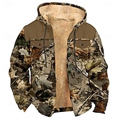 baratos Moletons de Caça-Homens camuflagem Côr Camuflagem Tosão Moletom Jaqueta Moda Legal Diário Vintage retrô Com Capuz Ao ar livre Caça Marron cáqui Verde Tropa Zíper Bolsos Outono Inverno Designer S M L XL XXL XXXL