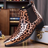 cheap Chelsea Boots-Men's Brown Leopard Print Chelsea Boots – Trendy and Bold Design, Ideal for Casual Wear, Street Style and Fashion-forward Occasions
