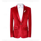 billige Herre Klassiske Blazere-Herre Vinterfrakk Fløyelsblazere Formell Festkveldsklær Fest Klassisk Høst Høst vinter 100% Polyester Fløyel Helfarge Enkelt Brystet Enn-knapp Blazer Rød Kongeblå Lilla Grønn