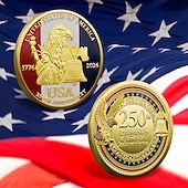  250周年記念コイン - 黄金のアメリカンフラッグ＆リバティベルデザインコレクティブルコイン、展示用の耐久性金属記念コイン、コレクターの愛国心セミクインテセンニアル