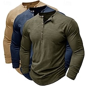 preiswerte Lässiges Henley-T-Shirt-3er-Pack Henley-Shirts für Herren, langärmlig, einfarbig, modisch, lässig, für Alltag und Freizeit, 3er-Pack, Henley-Shirts in Blau, Weiß und Schwarz, ideal für Sommer und Frühling,