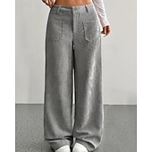 economico gamba larga e vita alta-Per donna Culotte Gamba Larga Chinos Streetwear Casual Lunghezza intera Vita media Semplice Tasca Elastico in vita Confortevole Inelastico Quotidiano All'aperto Vacanza Aalbicocca Grigio Blu marina