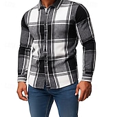 preiswerte Herren-Oberhemden-Herren Hemd Flanellhemd Kariertes Hemd Knopfhemd Overshirt Karomuster Outdoor Straße Blau Schwarz Rosa Rote Langarm Revers Frühling &amp; Herbst Bekleidung