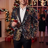 halpa Juhlapuvut-Miesten Blazer-takki Lovikaulus Muoti Juhla Paljetti Yhtenäinen Blazer Musta Tyköistuva Yksirivinen yksi nappi