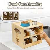 economico Giochi per gatti-contenitore per cibo per gatti, adatto per ripostigli, contenitore in legno impilabile a 2 livelli, adatto per frigoriferi, armadi e cucine, contiene fino a 36 contenitori per cibo umano e per animali