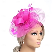 billiga Fascinatorer-Huvudbonad Tyll Fjädrar Fedorahatt cocktail Bröllop Tebjudning Hästrace Elegant Vintage Med Fjäder Hårbonad Huvudbonader