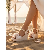 economico Damigella d&amp;#39;onore-sandali con zeppa da donna - tacchi a spillo con cinturino alla caviglia floreale, scarpe da sposa romantiche perfette per matrimoni in spiaggia e cerimonie estive