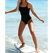 cheap Surfing Tankinis &amp; Bikinis-Women's Bathing Suit One Piece Swimsuit Swimwear Solid Colored Swimwear Black UV Protection Sleeveless - Surfing Beach Swimming Summer