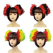 baratos Karnevalsparykker-Carnival Wig 2026 Red Black Blue Curly Afro Short Synthetic Festival Wig Mardi Gras Parade Cosplay Costume Hair for Women
