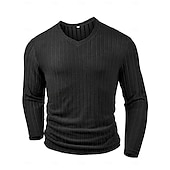 abordables T-shirt en tricot côtelé-Homme T-shirt T-shirt en tricot côtelé Chemise à Manches Longues manche longue Col en V Printemps Automne Hiver Uni Rayé Bande de Fosse Mode Designer Basique Tricot A côtes Vacances Rue Occasionnel