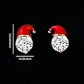 abordables Disfraces &amp; Accesorios-1 par de pendientes navideños, pendientes de gorro de Papá Noel esmaltados en rojo con circonitas cúbicas, joyas festivas para mujer, pendientes de regalo navideño para niña.