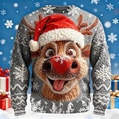 billige stygge gensere for menn-Stygg julegenser Herre Hver Trykt mønster Pullover genser Strikketøy Crewneck Fritid Feriereise Daglig Hold Varm Langermet Vår Høst Vinter Rød Blå Lilla