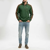 cheap Basic Sweatshirts-Men's Hoodie Wine Navy Blue Green Khaki High Neck Half Zip Color Block Pocket Color Block Casual Daily Vintage Casual Fall Winter Clothing Apparel Hoodies Sweatshirts