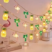 ieftine Fâșii LED-Șnur luminos tropical cu LED-uri, modele de ananas, flamingo, palmieri, luminițe de zână alimentate de baterii AA pentru decorul camerei, iluminat festiv multicolor, iluminat ambiental tematic ideal,