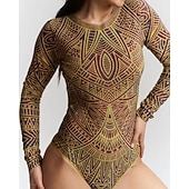 Χαμηλού Κόστους Rash Guards One Pieces-Γυναικεία Προστατευτικά Μαγιό Ολόσωμα μαγιό Γραφική Μπόχο Δίχτυ Προστασία UV Αναπνέει Μακρυμάνικο Μαγιό Σέρφινγκ Παραλία Διακοπές Άνοιξη