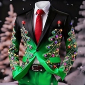 رخيصةأون زي شجرة عيد الميلاد-عيد الميلاد المجيد رجالي شجرة الكريسماس جاكيت بليزر معطف مريح متنفس فني كاجوال ملابس الحفلات والسهرات مناسب للبس اليومي مهرجان طباعة ثلاثية الأبعاد Buttons خريف &amp; شتاء حز كم طويل أحمر 1 أحمر أزرق