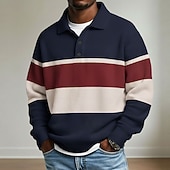 economico Polo da rugby da uomo-Per uomo Strisce orizzontali Magliette Polo a Nido d'Ape Polo da rugby Manica Lunga Magliette polo Camicie con Colletto Casual Athleisure Abbigliamento quotidiano Bottoni Primavera Autunno Inverno