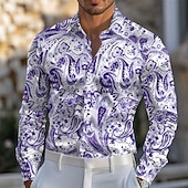 ieftine Cămașă din satin pentru bărbați-Bărbați Imprimeu Paisley Έθνικ Cămașă din satin Cămașă de Costum Camașă cu nasturi Manșon Lung Moda Casual Vacanță Zilnic Serată Vară Primăvară Toamnă Răsfrânt Cămăși cu guler Imprimare 3D Albastru