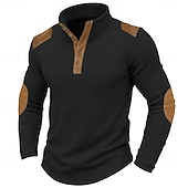 cheap Casual Henley Tee-Men's T Shirt Waffle Henley Shirt Tee Top Shirts With Elbow Patches Long Sleeve Color Block Fashion Designer Basic Patchwork Stand Collar Henley Casual Vacation Street Fall Spring &amp; Fall Fall