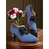 cheap Valentine's Day-Women's Red Polka Dot High Heel Pumps with Black Bows - Retro Vintage Style Shoes for Valentine's Day, Parties, and Special Occasions