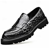 tanie Loafery-męskie bordowe mokasyny ze sztucznej skóry z ozdobnymi klamrami – luksusowe wsuwane buty na eleganckie okazje i świąteczne spotkania
