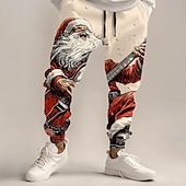 billiga Jultomtens outfit-jul herr jultomten tryckta träningsbyxor jultomten mode fritids joggingbyxor byxficka mid midja dragsko resår midja fest kväll dagligt klädsel vår höst vinter 3d print normal passform