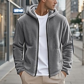 cheap Casual Jackets-Men's Winter Coat Teddy Coat Casual Jacket Outdoor Casual Thermal Warm Pocket Full Zip Fall Winter Plaid Streetwear Sports &amp; Outdoors Hooded Regular Dark Gray Black Navy Blue Khaki Jacket