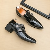 זול נעלי נזיר-נעלי גברים עם רצועות נזיר כפולות מעור דמוי עור חומות - נעלי ערב אלגנטיות לחתונות ואירועים רשמיים