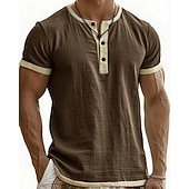 billige Casual T-skjorter for menn-Herre T skjorte Henly-skjorte T-skjorter Kortermet skjorte Kortermet Henley Sommer Vår Fargeblokk Mote Designer Grunnleggende Lapper Feriereise Gate Ut på byen Blå Svart Rosa Topp T-skjorte for menn