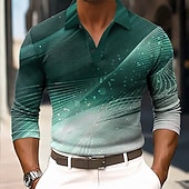 levne Pánské geometrické polo-Pánské Abstraktní Geometrické tvary Waffle Polo košile Dlouhý rukáv Polo tričko Košile s límečkem Obchodní příležitostné Obchod Noste do práce Denní nošení Knoflíky Jaro Podzim Zima Vodní modr