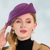 abordables Sombreros de Fiesta-Sombreros 100% lana, boina, sombrero fedora, sombrero platillo, cóctel de boda, elegante tocado de tul de color puro.