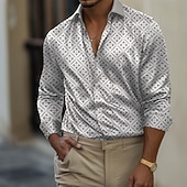 preiswerte Herren Satin Hemd-Herren Geometrisch Karo / Karomuster Blumendruck Hemd Satinhemd Kleidhemd Langarm Business-Casual Urlaub Alltagskleidung Sommer Frühling Herbst Umlegekragen 3D-Druck Hemden mit Knopfleiste Blau Wei