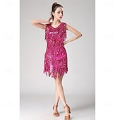 cheap Practice Dresses-Samba Dancewear Women 1920s Dance Dress Sequin Tassel Fringe Flapper Latin Rumba Dress Glitter Salsa Tango Ballroom Dancing Dressesl Performance Costume