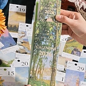 abordables Fournitures pour la maison-Agenda de bureau vintage 2026 - Calendrier de 365 jours avec reliure à anneaux dorés &amp;Citations inspirantes - une page de peinture à l'huile par jour - idéal pour la maison et le bureau &amp;organisation