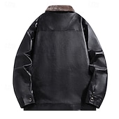cheap Faux Leather Jackets-Men's Faux Leather Jacket Winter Jacket Fleece Jacket Casual Jacket Outdoor Casual Thermal Warm Pocket Fall Winter Plaid Streetwear Casual Hooded Regular Black Brown Jacket