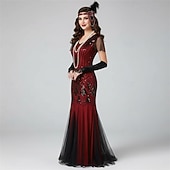 baratos Vestidos dos anos 1920-Conjunto Loucos anos 20 Anos 20 Até o Tornozelo Vestidos Vestido de Festa Roupa com acessórios Mangas curtas O Grande Gatsby Tamanhos Grandes Convidado do casamento Franjas Franjas Decote V Fantasia