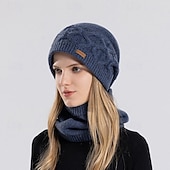お買い得  温熱コレクション-女性用冬用帽子、アウトドアサイクリング用、フリース裏地付きニット耳あて、スカーフセット、暖かいビーニーとネックウォーマーの2点セット、寒い天候のスポーツ用