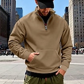 levne Fleecová mikina s kapucí-Pánské Mikina Flísová mikina Svetr Čtvrtletní mikina na zip Velbloudí Světle šedá Stojáček Bez vzoru Klokaní kapsa Ležérní Denní Sporty a outdoor Šik ven Chladný Sportovní oblečení Podzim zima Jaro