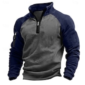 Χαμηλού Κόστους Τακτική κουκούλα-Ανδρικά Κάνε στην άκρη Φούτερ με φερμουάρ Tactical Hoodie Θαλασσί Πράσινο του τριφυλλιού Χακί Καφέ Όρθιος γιακάς Μισό φερμουάρ Σκέτο Κουρελού Τσέπη Μπλοκ χρωμάτων